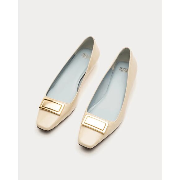 Frances Valentine Midge Flat Crinkled Leather ~ Oyster (7.5 B)